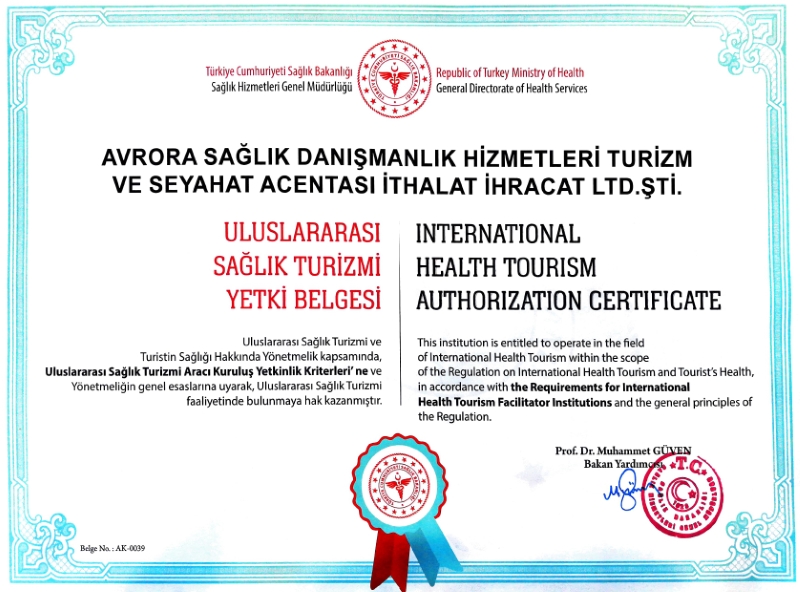 Avrora International Health Tourism Certificate